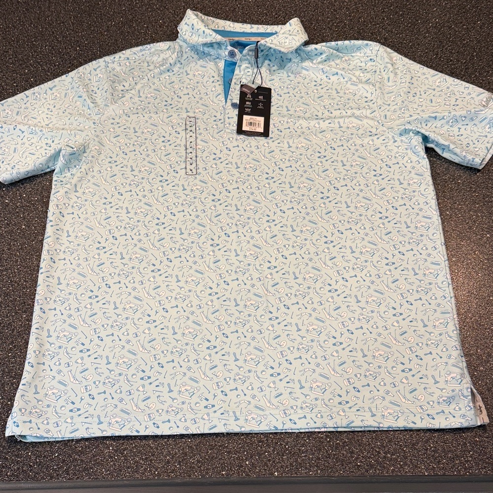 NWT Walter Hagen Light Blue Golf Patterned Polo Shirt - size Medium